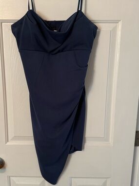 Emerald Sundae Navy Cowl Neck Mini Dress with Spaghetti Straps